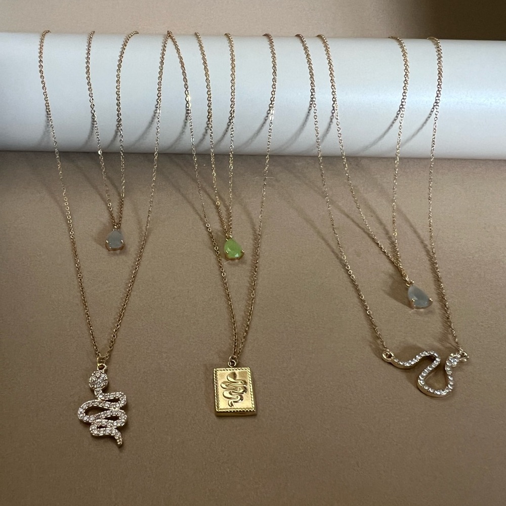 Gold Snake Layered Necklace Set: Witchy Chic 18k Gold Plated Stainless Steel